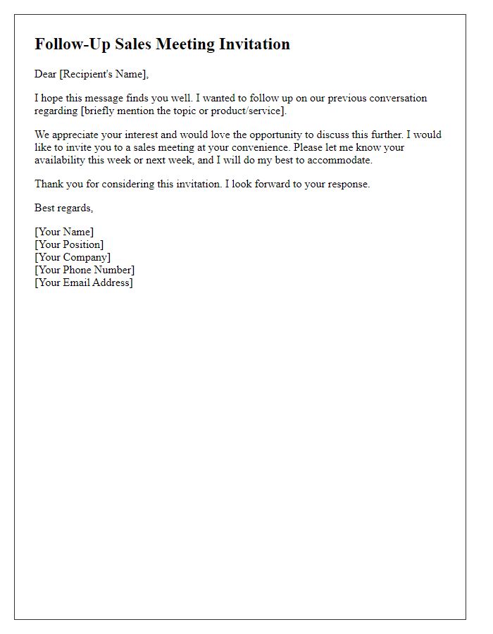 Letter template of follow-up sales meeting invitation