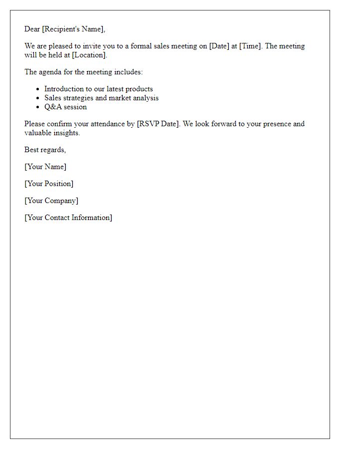 Letter template of formal sales meeting invitation