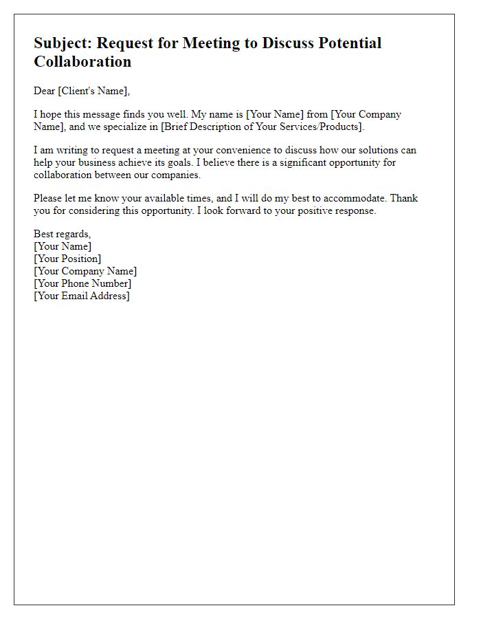 Letter template of sales meeting request for potential clients