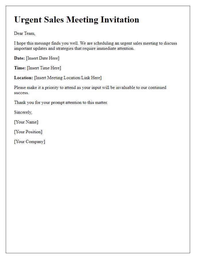 Letter template of urgent sales meeting invitation