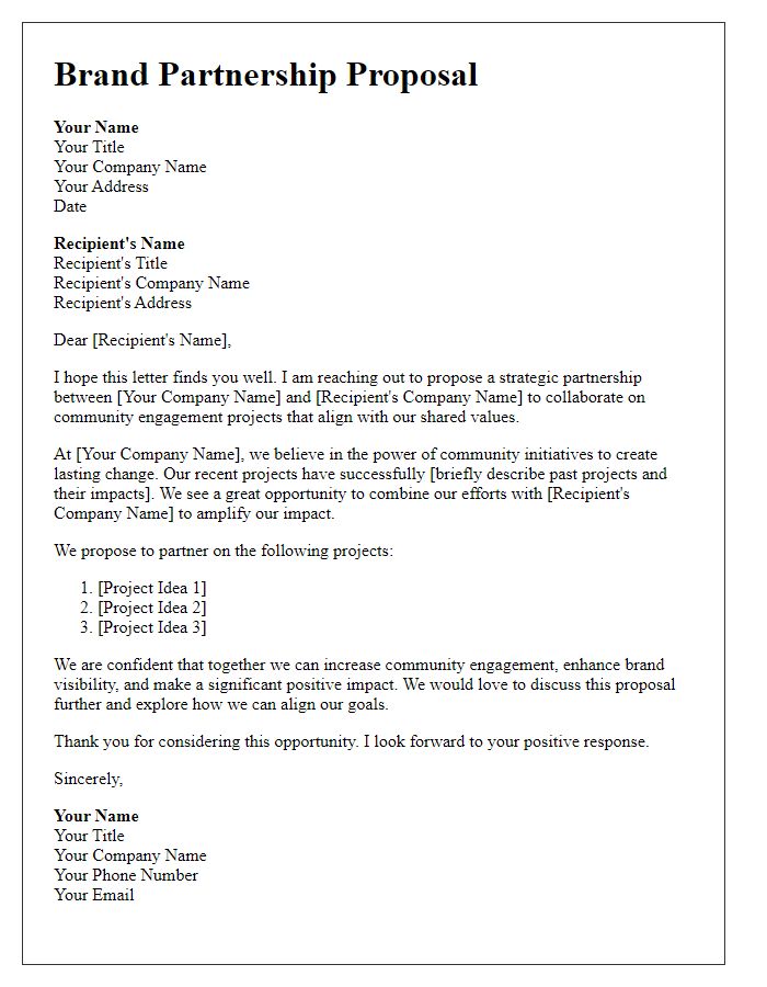 Letter template of brand partnership proposal for community engagement projects.