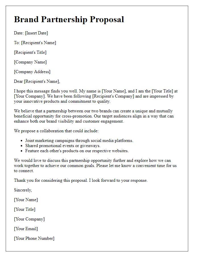 Letter template of brand partnership proposal for cross-promotions.