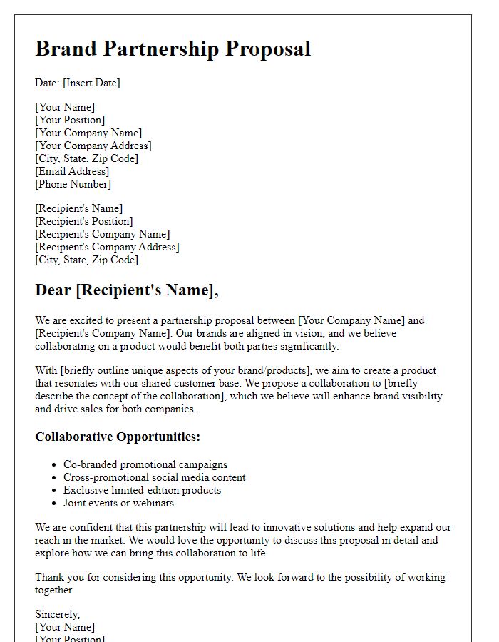 Letter template of brand partnership proposal for product collaborations.