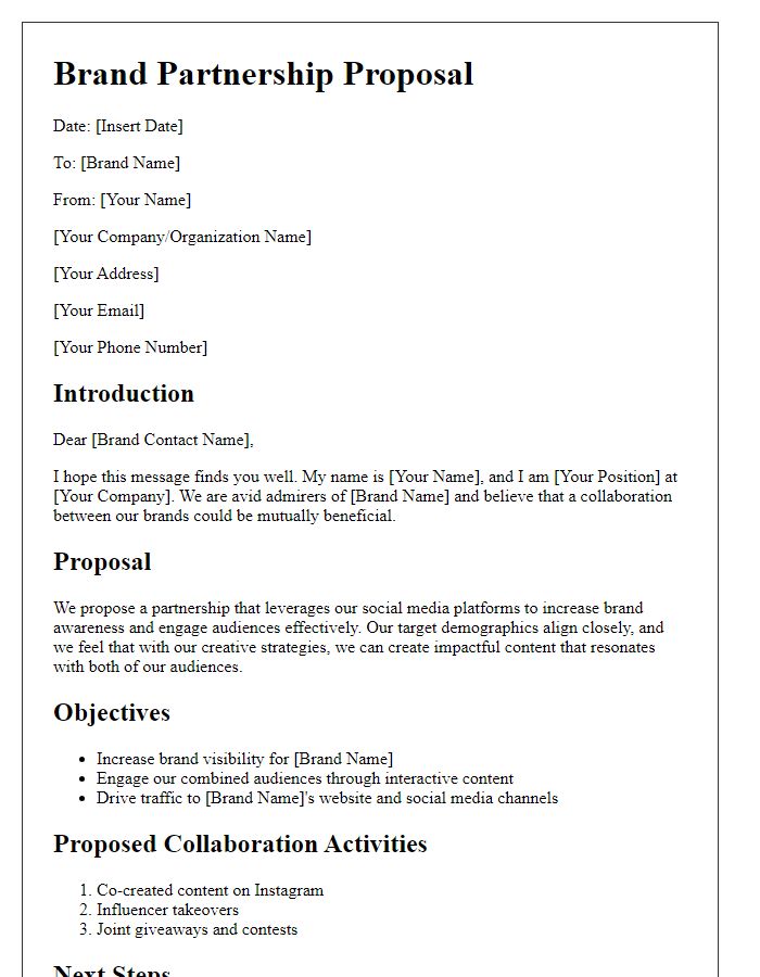 Letter template of brand partnership proposal for social media collaborations.