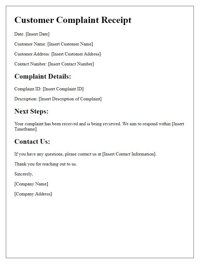 Letter template of customer complaint receipt