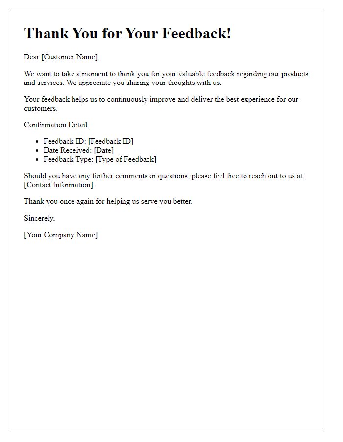 Letter template of customer feedback confirmation