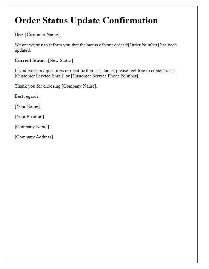 Letter template of order status update confirmation