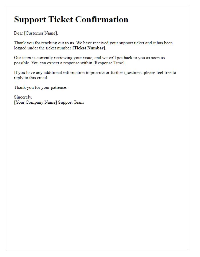 Letter template of support ticket confirmation