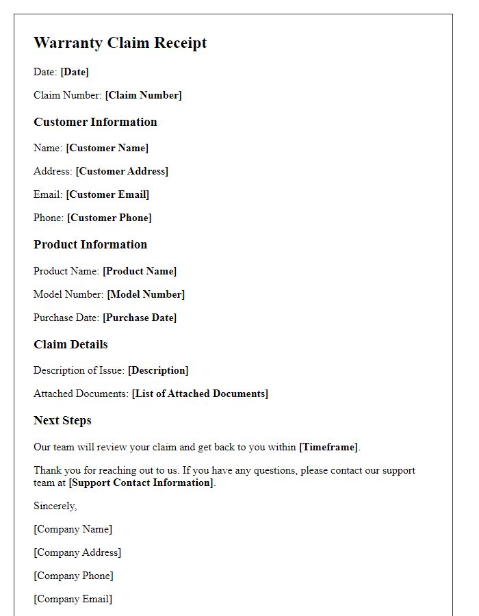 Letter template of warranty claim receipt