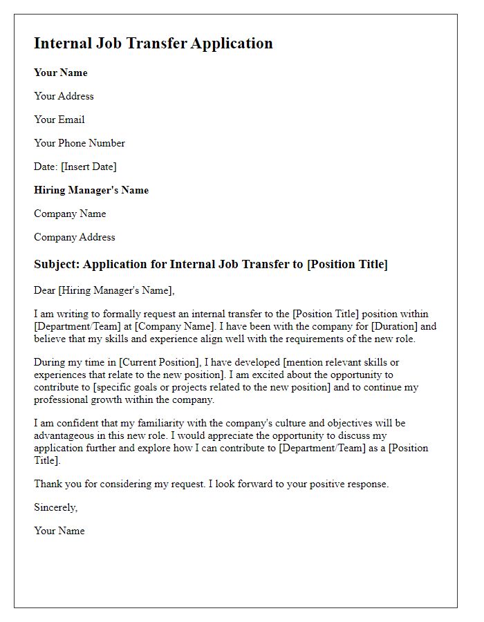 Letter template of application for internal job transfer