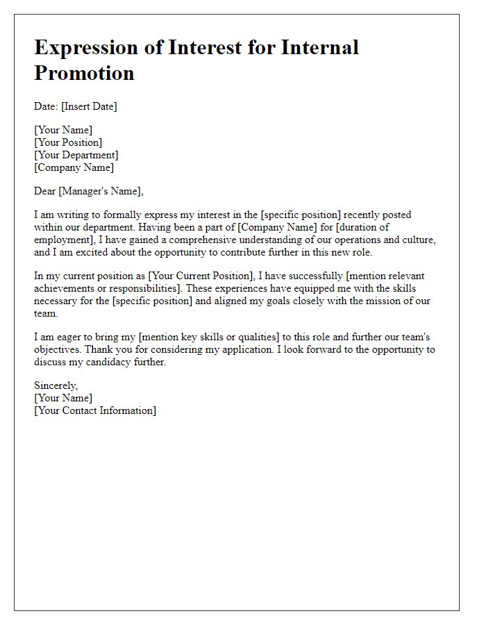 Letter template of expression of interest in internal promotion