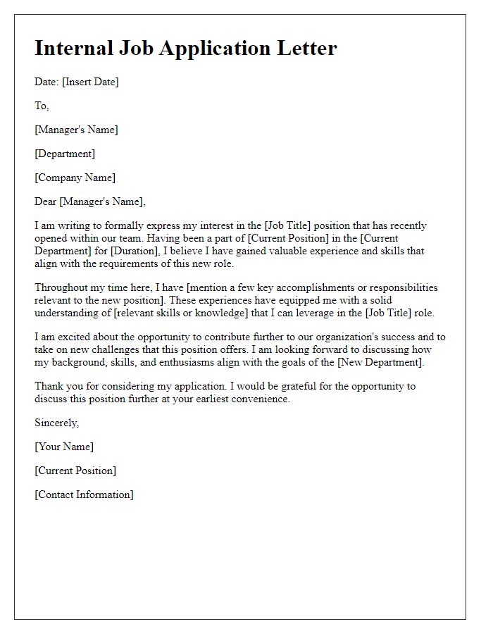 Letter template of submission for internal job consideration