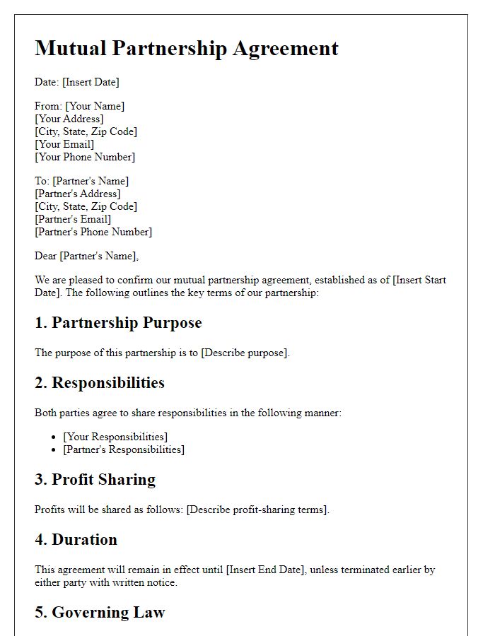 Letter template of Mutual Partnership Agreement