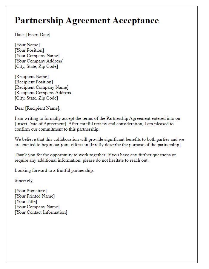 Letter template of Partnership Agreement Acceptance