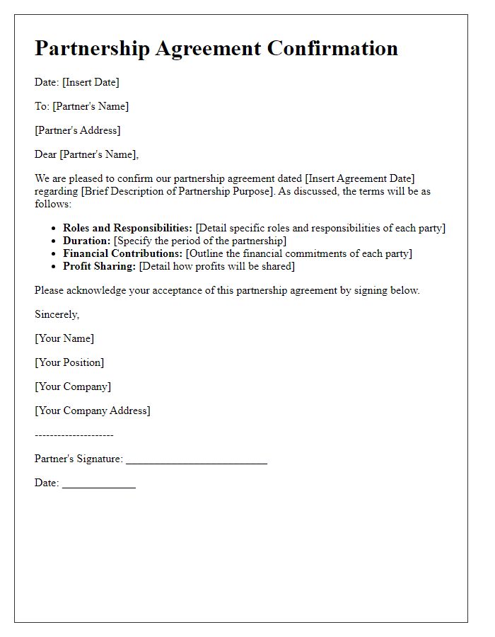 Letter template of Partnership Agreement Confirmation