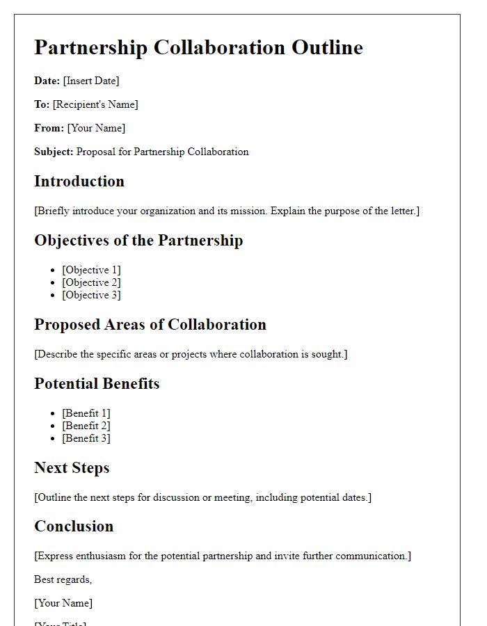 Letter template of Partnership Collaboration Outline