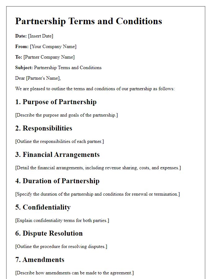 Letter template of Partnership Terms and Conditions