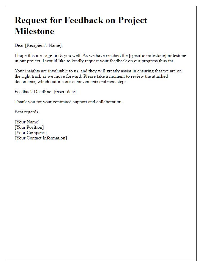 Letter template of project milestone feedback request