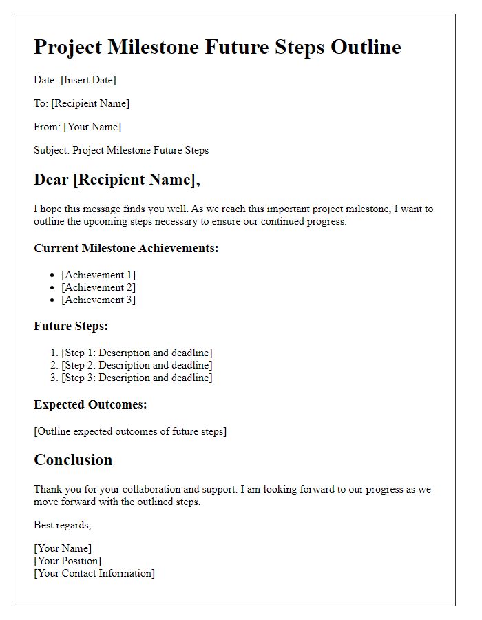 Letter template of project milestone future steps outline