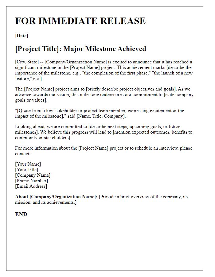 Letter template of project milestone press release