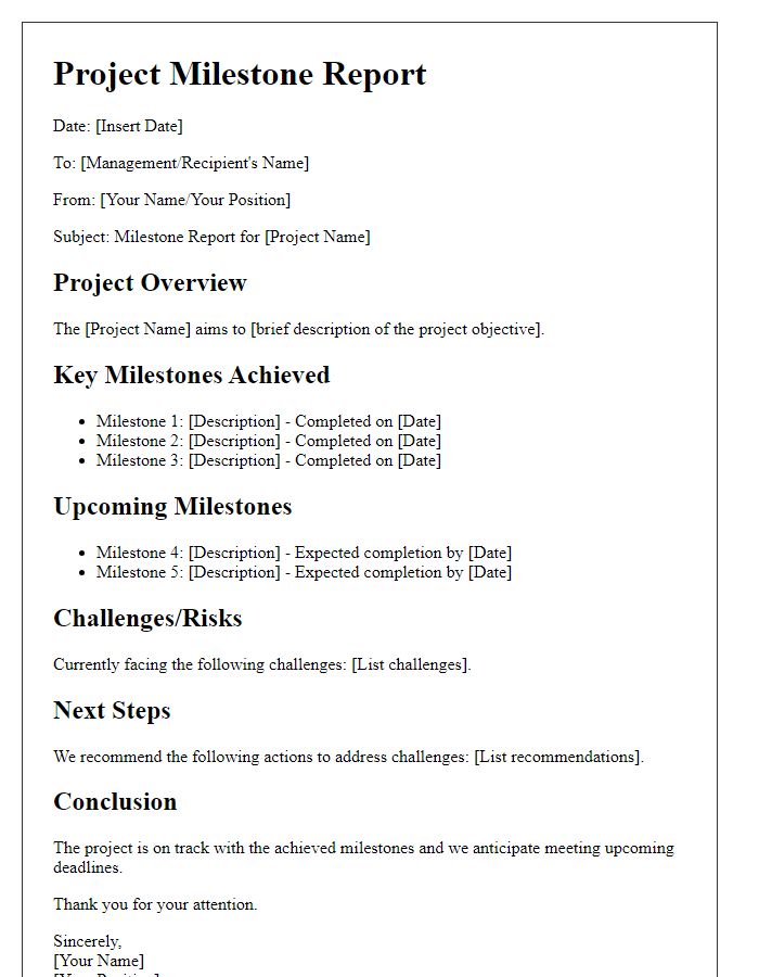 Letter template of project milestone report for management