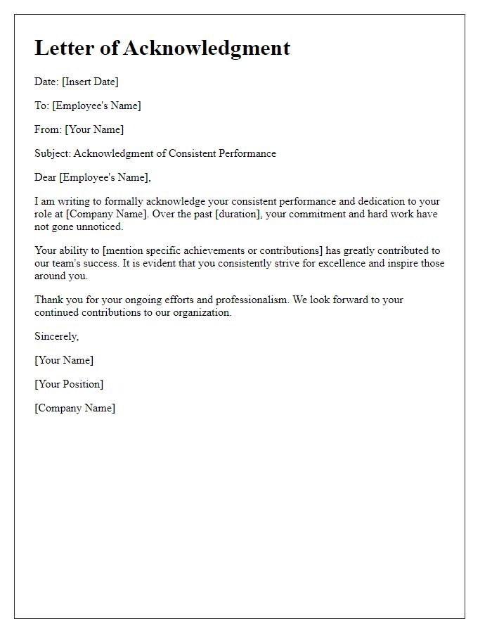 Letter template of acknowledgment for consistent performance