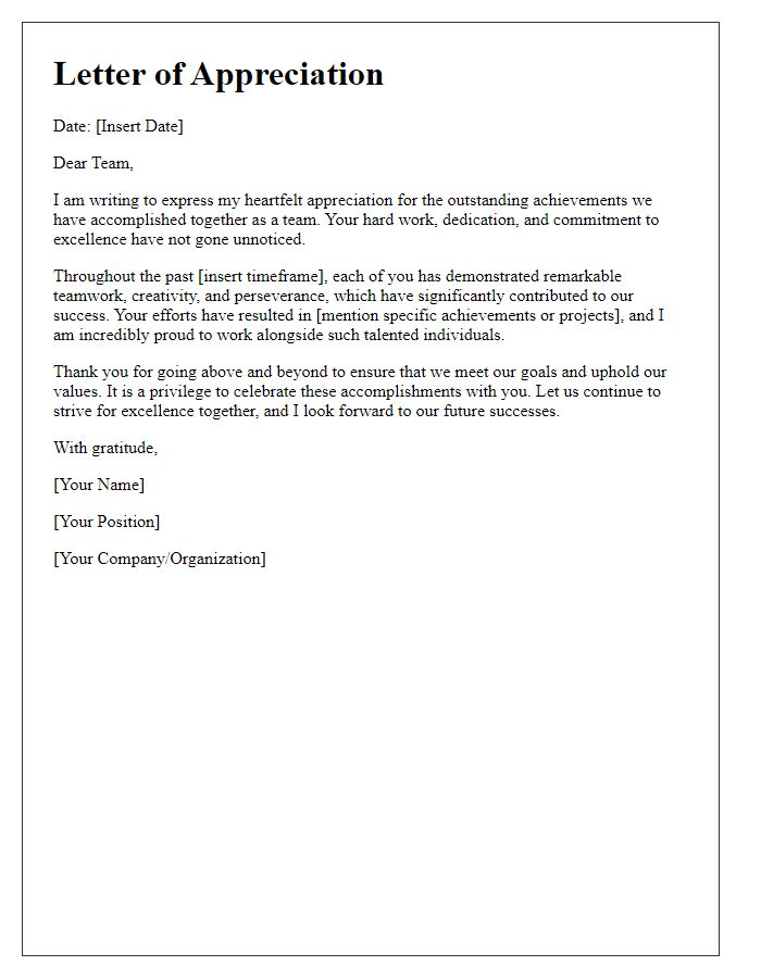 Letter template of appreciation for outstanding team achievements