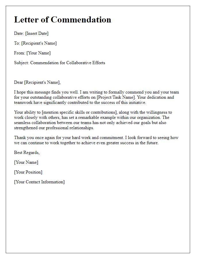 Letter template of commendation for collaborative efforts