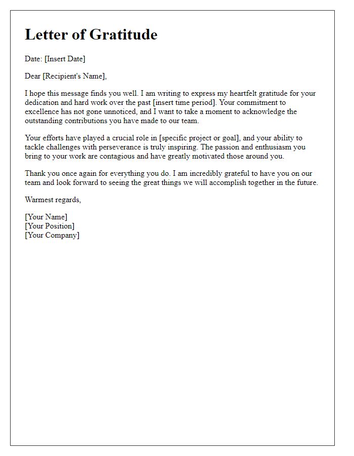 Letter template of gratitude for dedication and hard work