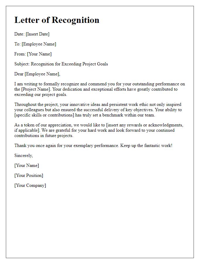 Letter template of recognition for exceeding project goals