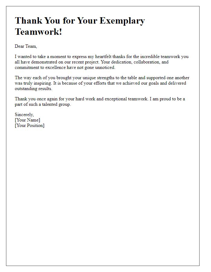 Letter template of thanks for exemplary teamwork