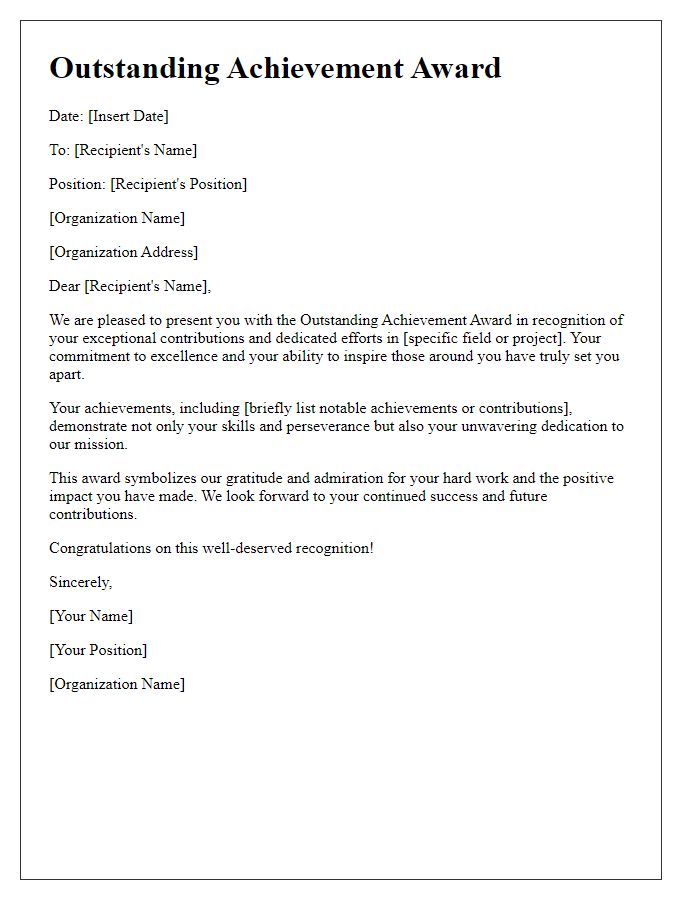 Letter template of Outstanding Achievement Award