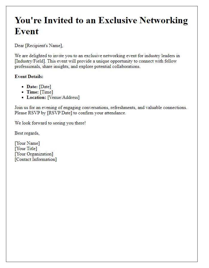 Letter template of networking event invitation for industry leaders