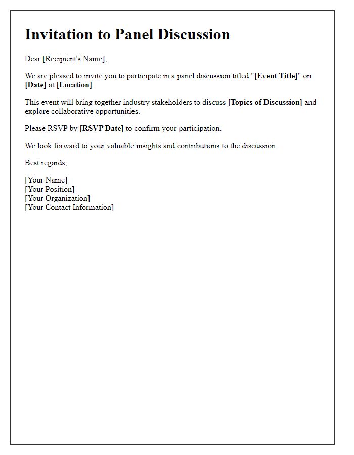 Letter template of panel discussion invitation for industry stakeholders