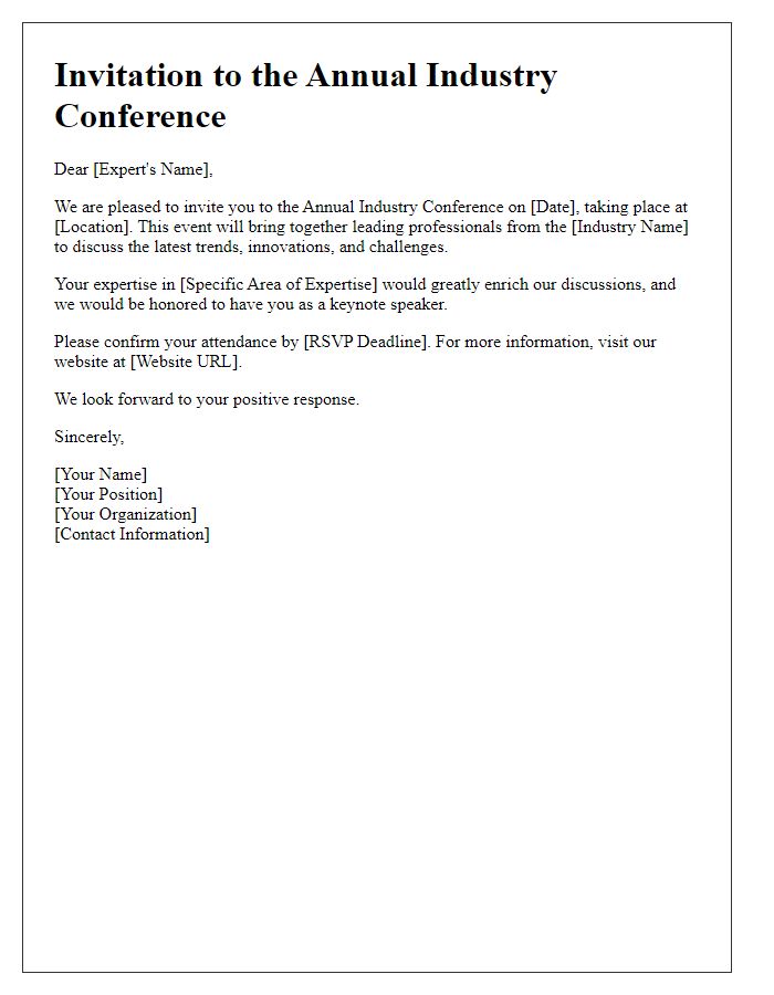 Letter template of professional conference invitation for industry experts