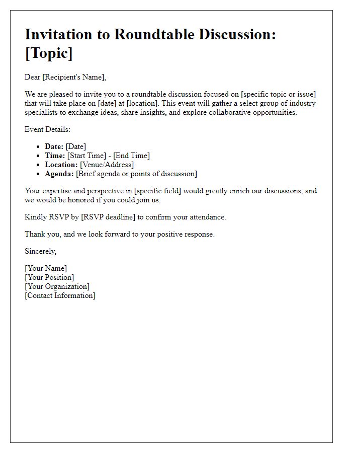 Letter template of roundtable invitation for industry specialists