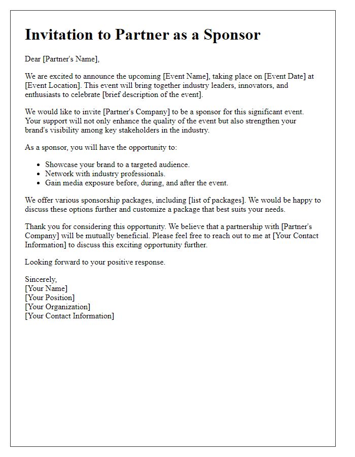 Letter template of sponsorship invitation for industry partners