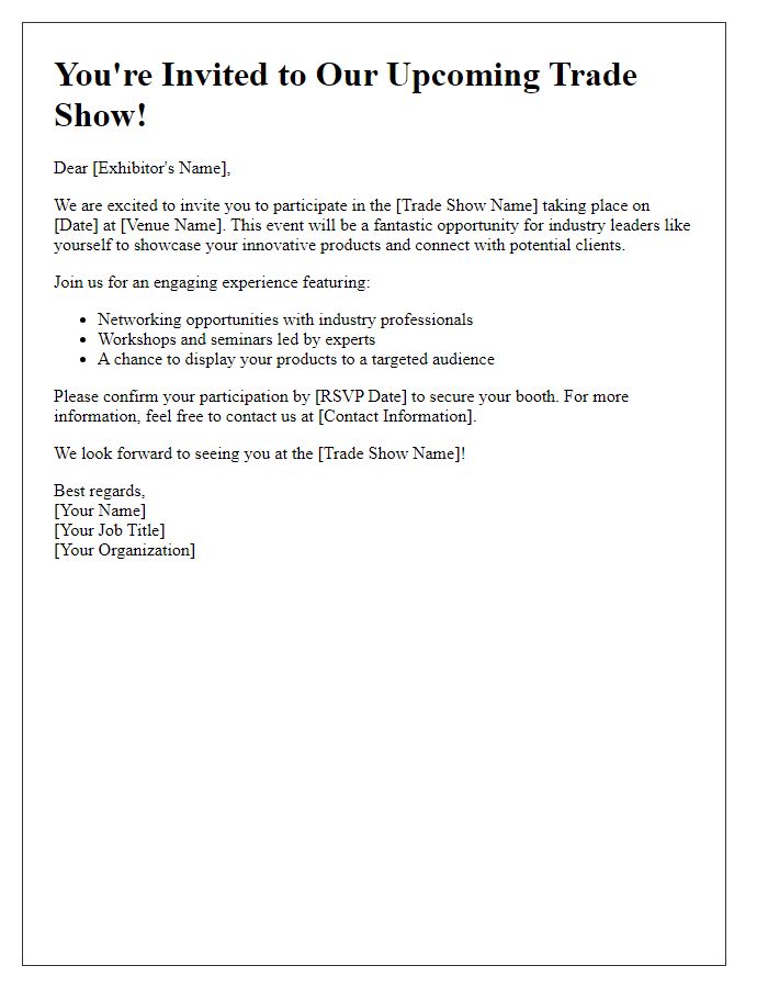 Letter template of trade show invitation for industry exhibitors