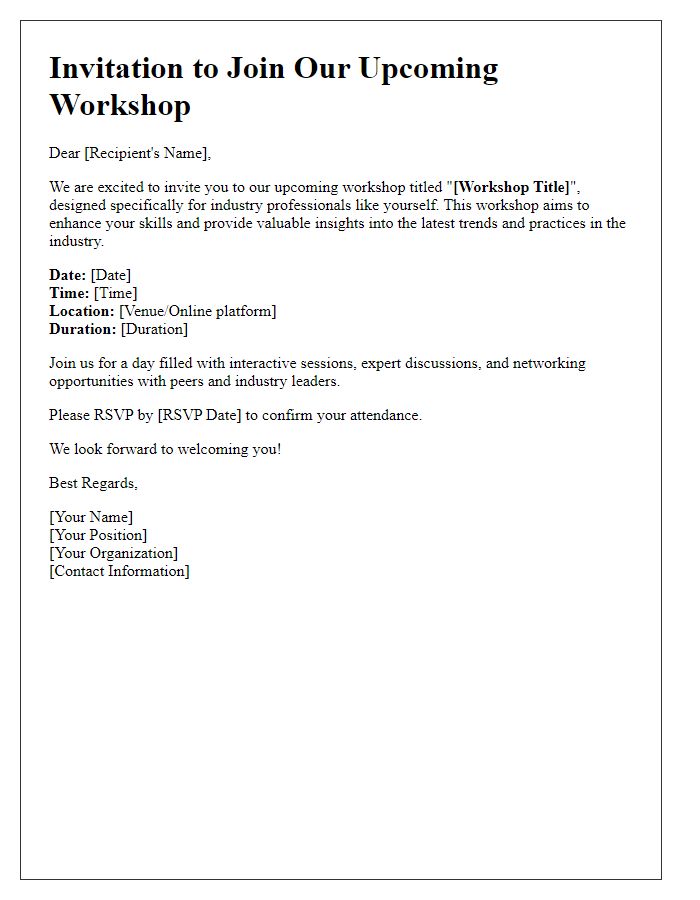 Letter template of workshop invitation for industry professionals