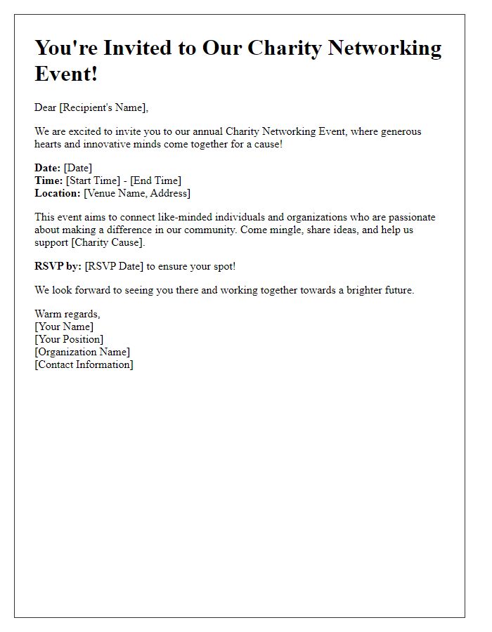 Letter template of invitation to charity networking event.