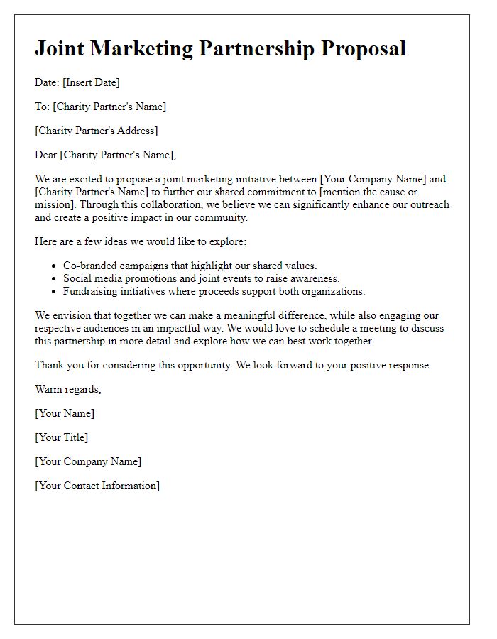 Letter template of joint marketing efforts with charity partners.