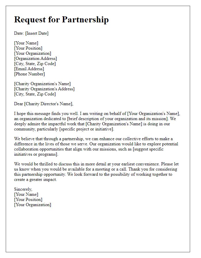 Letter template of request for partnership with local charity.