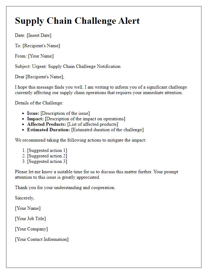 Letter template of supply chain challenge alert