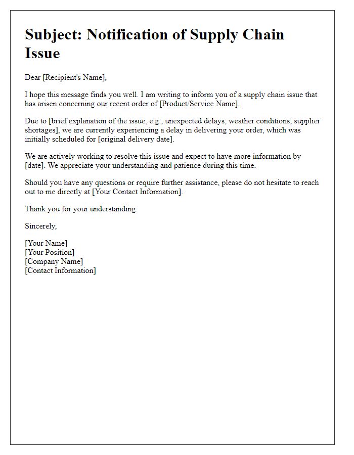 Letter template of supply chain issue communication