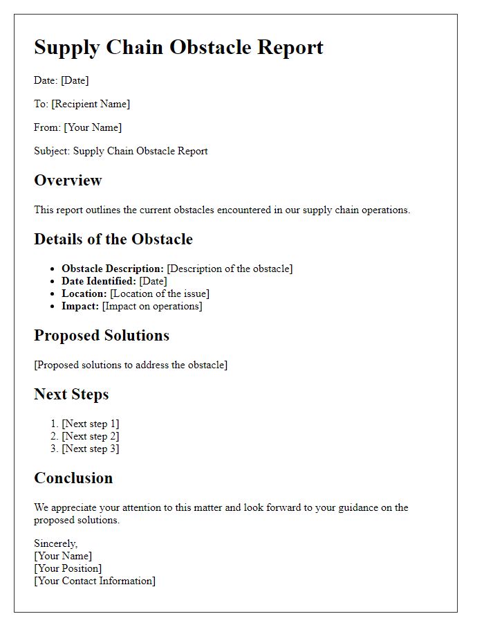 Letter template of supply chain obstacle report