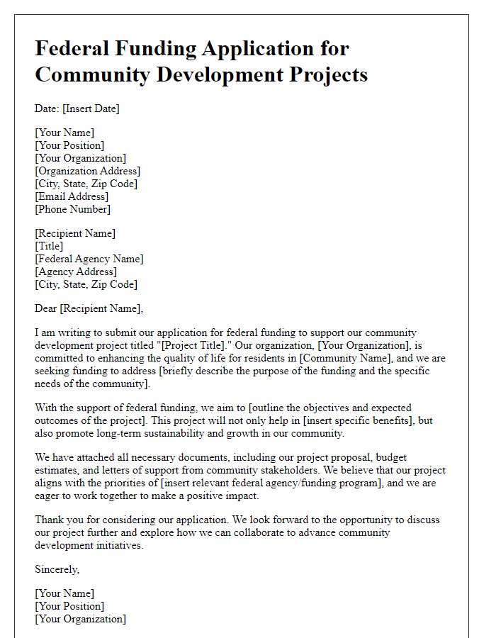 Letter template of federal funding application for community development projects