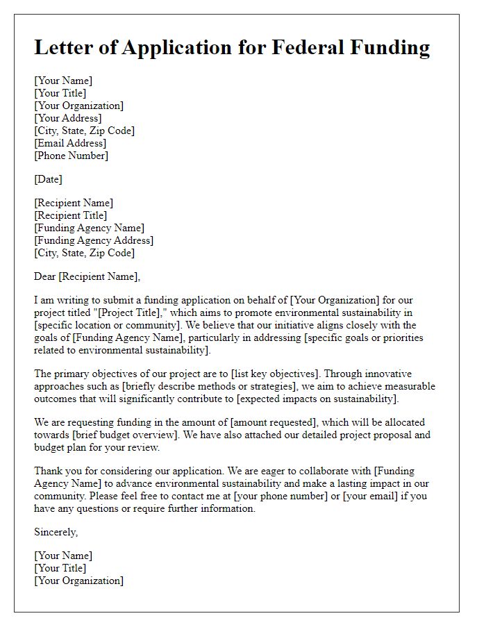 Letter template of federal funding application for environmental sustainability projects