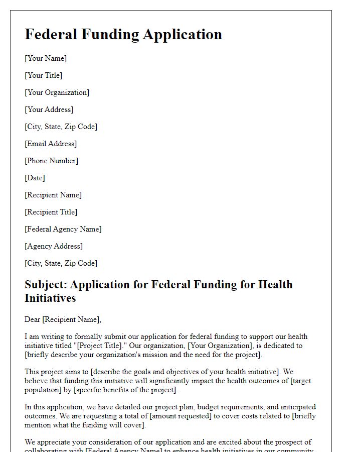 Letter template of federal funding application for health initiatives