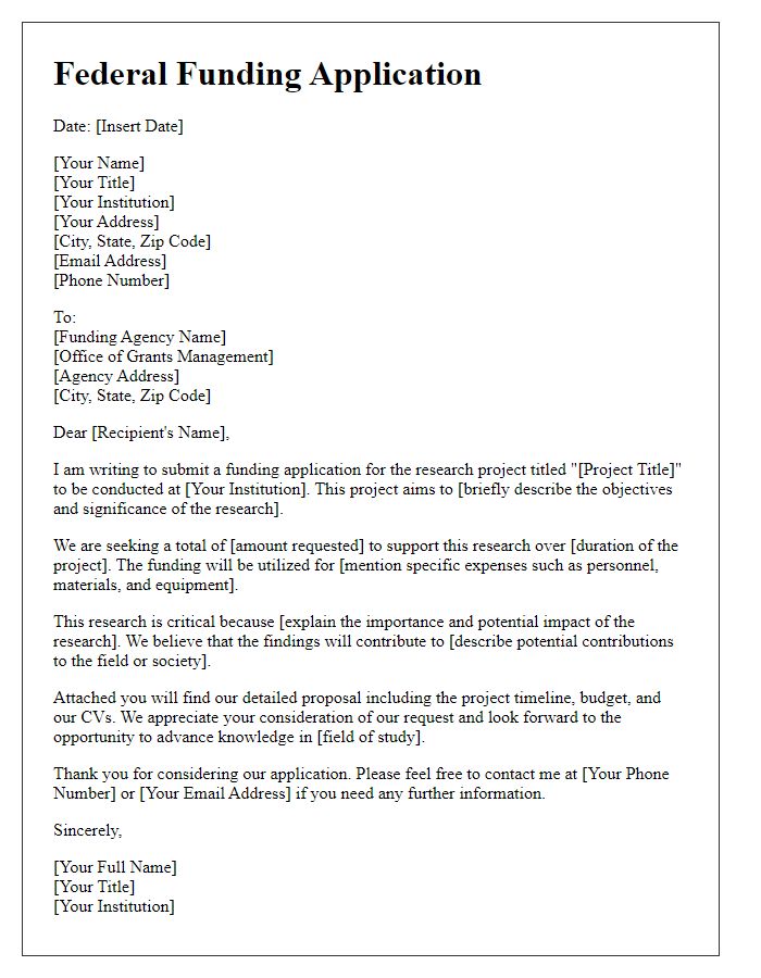 Letter template of federal funding application for research grants