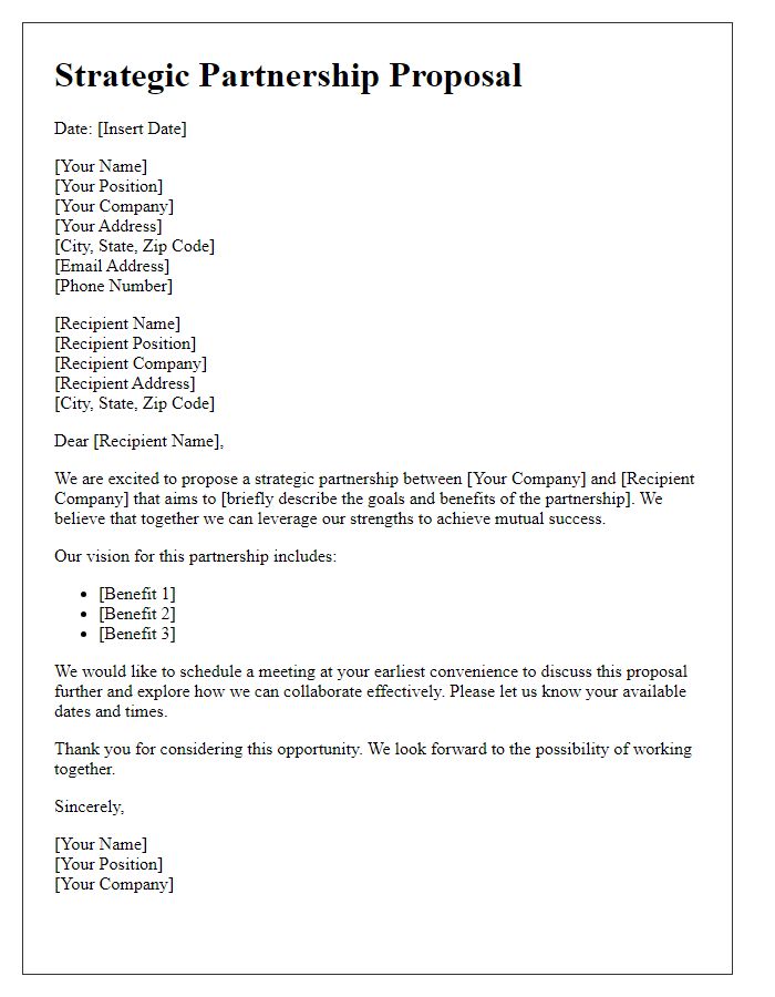 Letter template of strategic partnership proposal